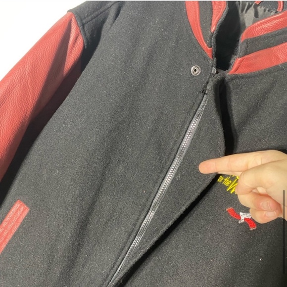 Vintage Chicken On The Way Wool Bomber With Leather Sleeves And Trim XL - Picture 9 of 15